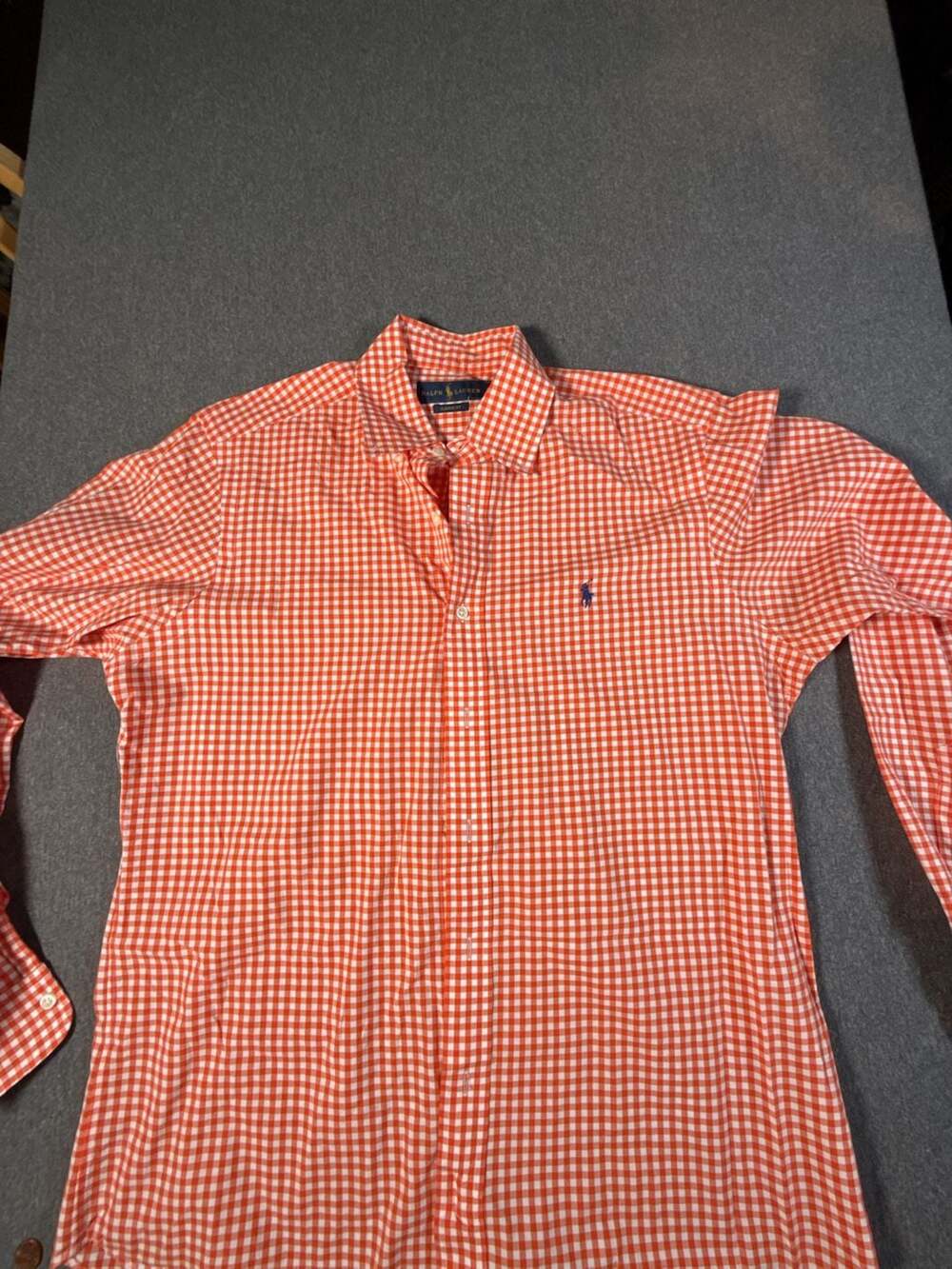 Polo Ralph Lauren Classic Fit Orange & White Gingham Check Long Sleeve Button-Do